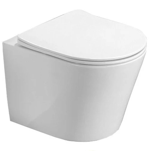Set Vas WC suspendat cu capac soft close Fluminia Clementina Rimless 36x49 cm evacuare orizontala, alb