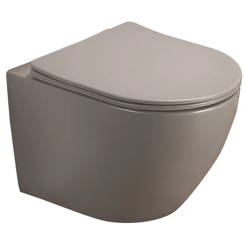 Set Vas WC suspendat cu capac soft close Fluminia Alfonzo Rimless 35x54 cm evacuare orizontala, gri mat