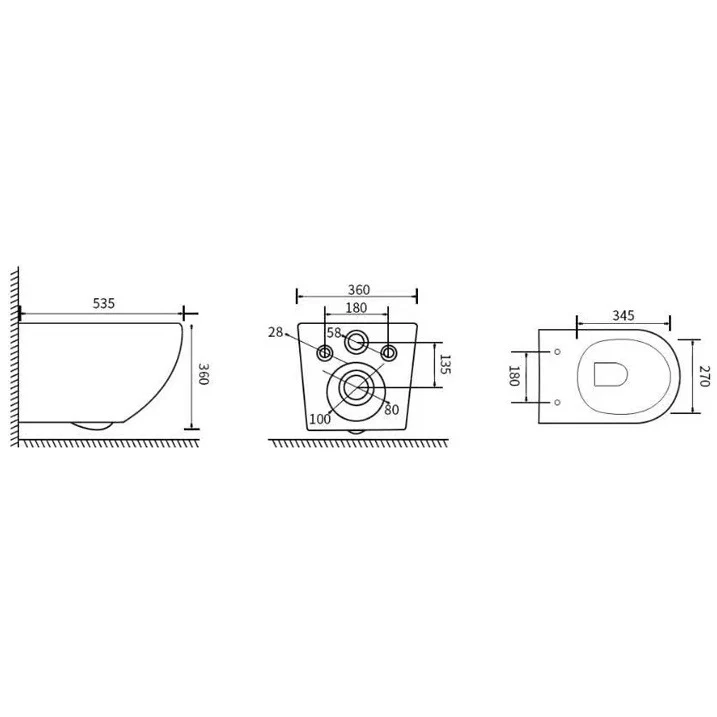 Set Vas WC suspendat cu capac soft close Fluminia Alfonzo Rimless 35x54 cm evacuare orizontala, gri mat