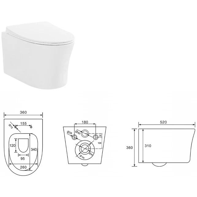 Set Vas WC suspendat cu capac soft close Fluminia Isolda Rimless 36x52 cm evacuare orizontala, alb