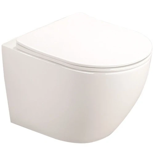 Set Vas WC suspendat cu capac soft close Fluminia Alfonzo Rimless 35x54 cm evacuare orizontala, alb