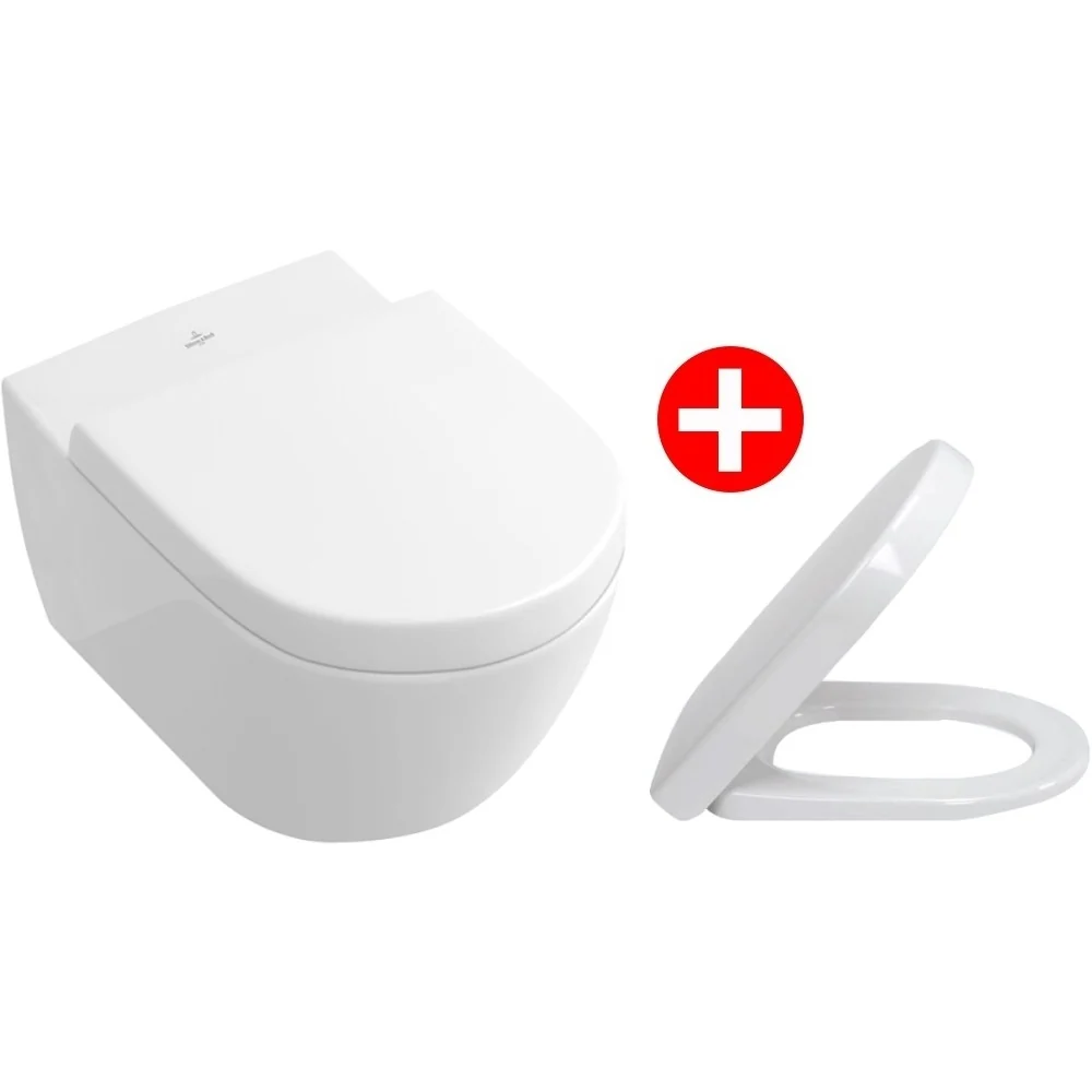 Set Vas WC suspendat cu capac soft close Villeroy & Boch Subway 2.0 37x56 cm evacuare orizontala