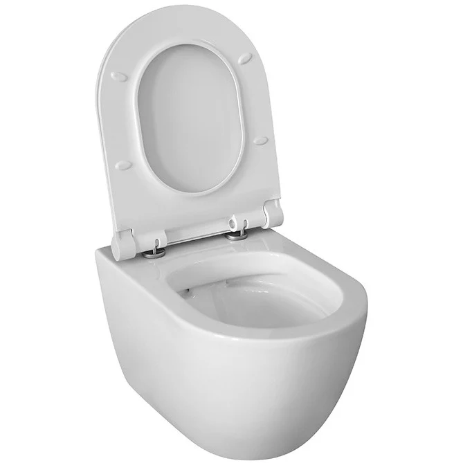Set Vas WC suspendat cu capac soft close Fluminia Minerva Rimless 36x53 cm evacuare orizontala, alb