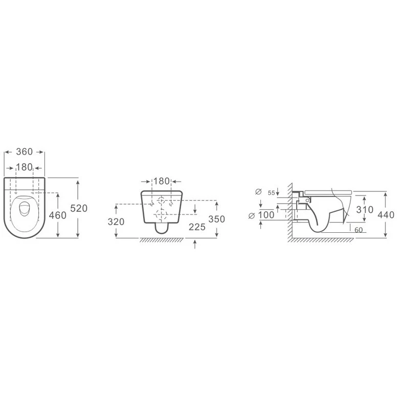 Set Vas WC suspendat cu capac soft close Fluminia Minerva Rimless 36x52 cm evacuare orizontala, negru mat
