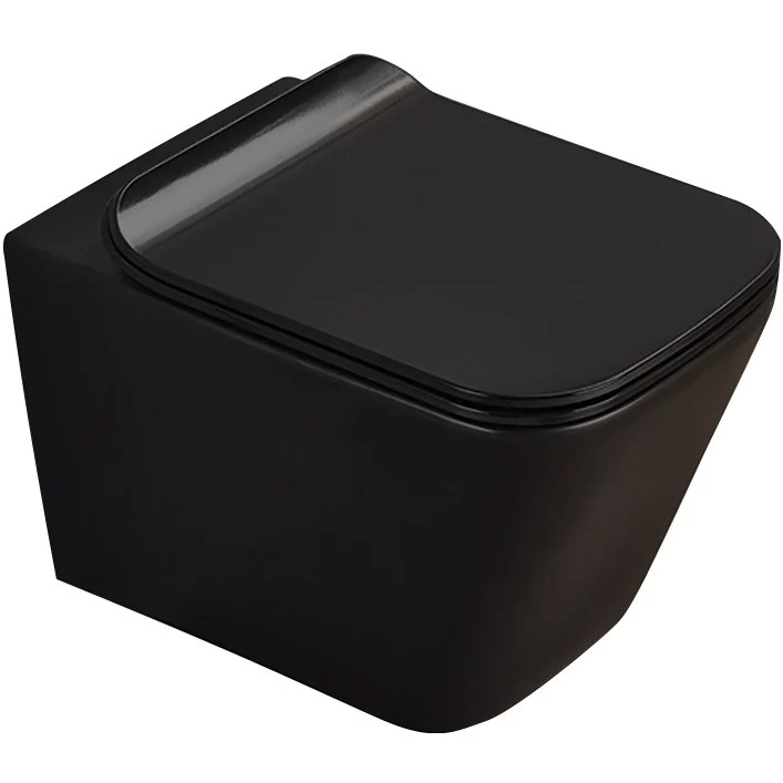 Set Vas WC suspendat cu capac soft close Fluminia Paris Rimless 37x53 cm evacuare orizontala, negru mat