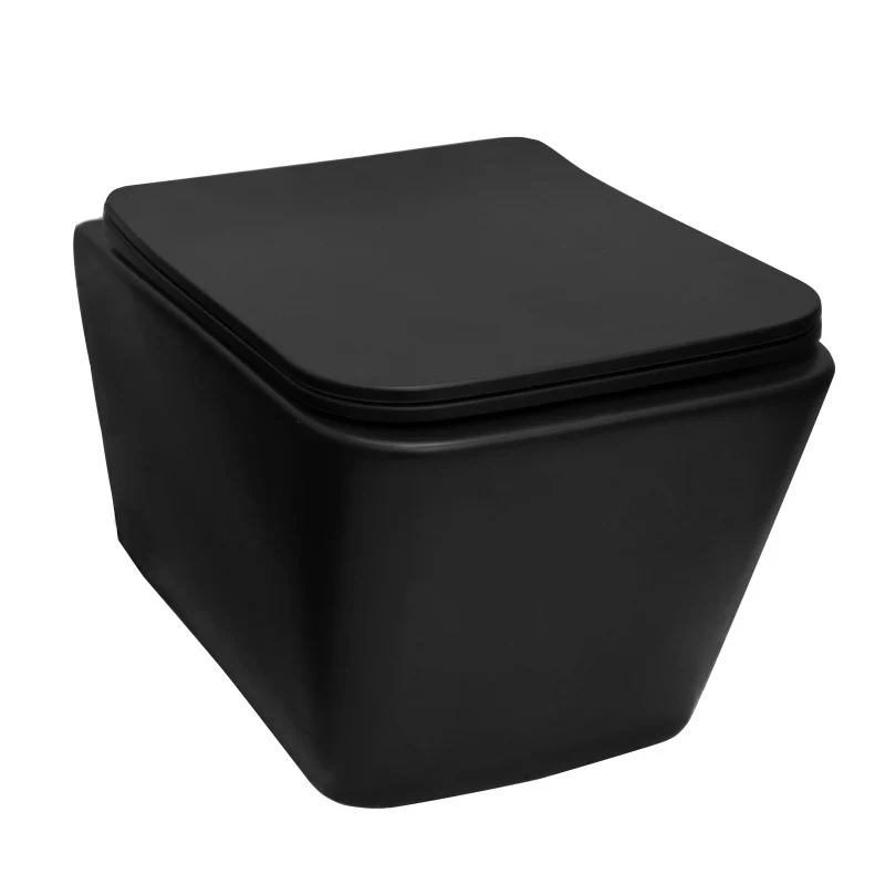 Set Vas WC suspendat cu capac soft close Fluminia Paris Rimless 37x53 cm evacuare orizontala, negru mat