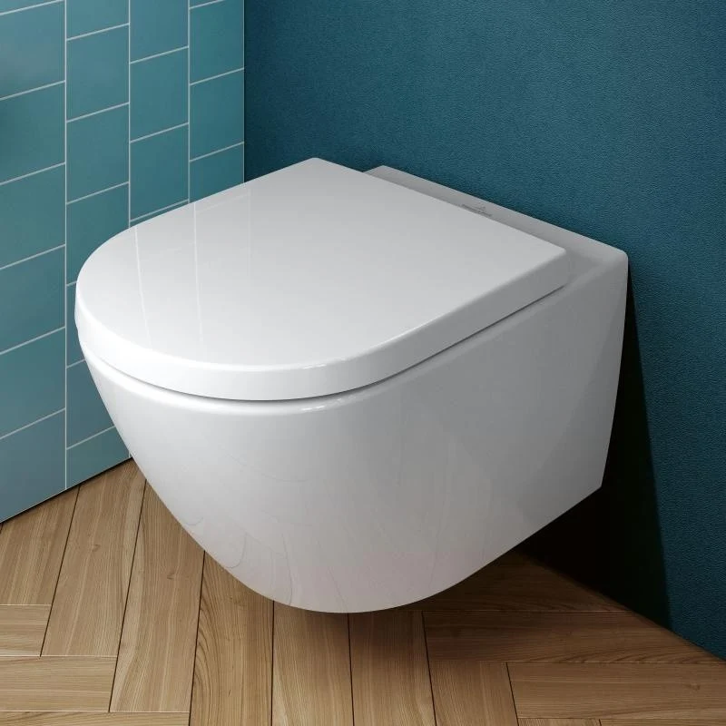 Set Vas WC suspendat cu capac soft close Villeroy & Boch Subway 3.0 TwistFlush 37x56 cm evacuare orizontala