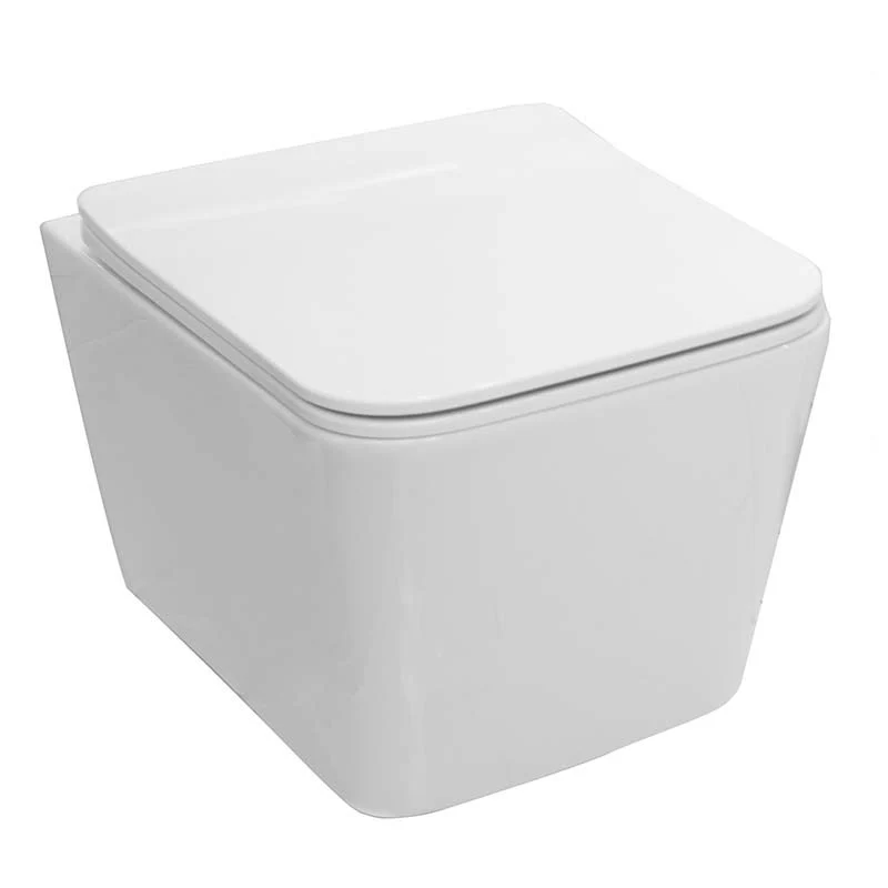 Set Vas WC suspendat cu capac soft close Fluminia Paris Rimless 37x53 cm evacuare orizontala, alb