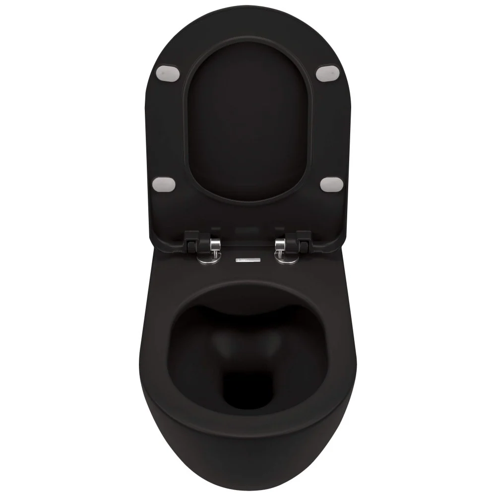 Set Vas WC suspendat cu capac soft close Deante Peonia Rimless 36x51 cm evacuare orizontala, negru