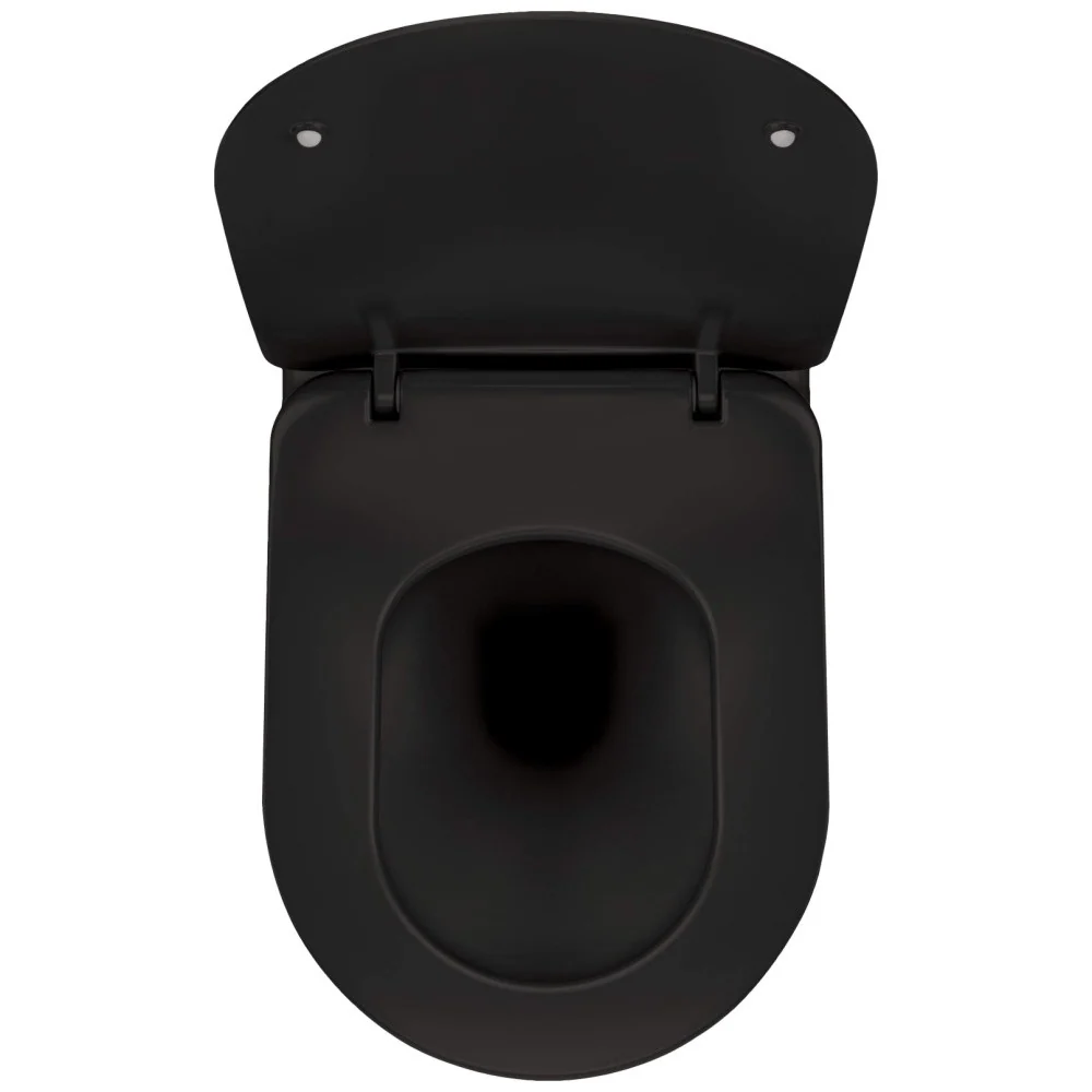 Set Vas WC suspendat cu capac soft close Deante Peonia Rimless 36x51 cm evacuare orizontala, negru