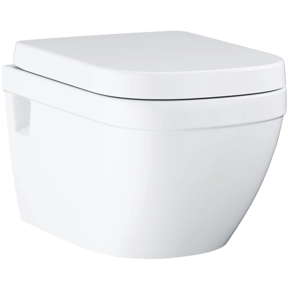 Set Vas WC suspendat cu capac soft-close Grohe Euro Ceramic Rimless 37x54 cm cu evacuare orizontala, fixaj lateral