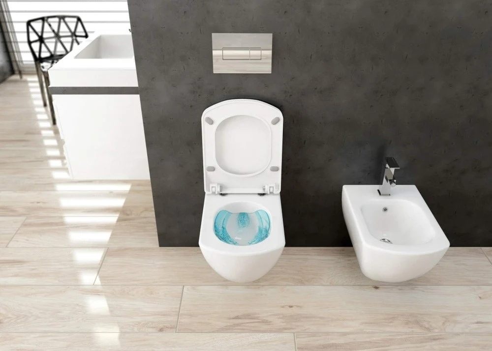 Set Vas WC suspendat cu rezervor incastrat, capac si clapeta de actionare crom Deante Anemon Zero Rimless 37x52 cm evacuar...