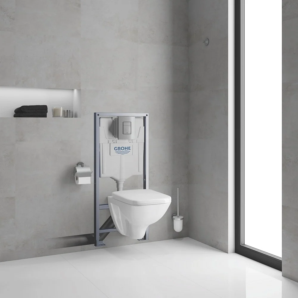 Set Vas WC suspendat cu rezervor incastrat, clapeta si capac Grohe Solido Square 37x53 cm evacuare orizontala