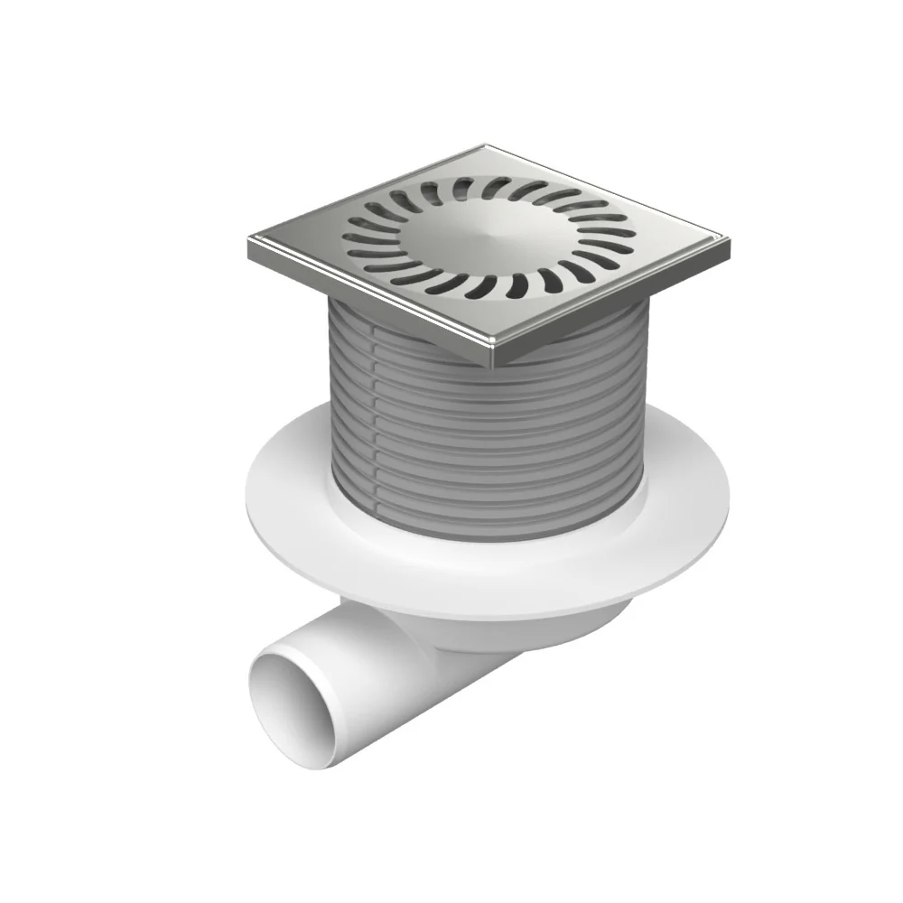 Sifon de dus cu evacuare laterala D50 cu flotor antimiros, cadru si gratar de inox SUN 125x125 mm