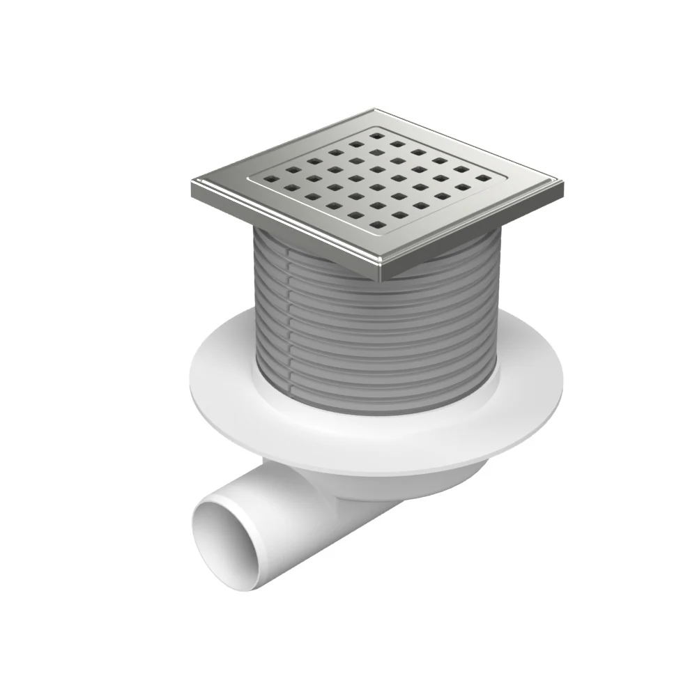 Sifon de dus cu evacuare laterala D50 cu flotor antimiros, cadru si gratar de inox tip gate 125X125 mm