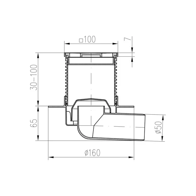 Sifon de pardoseala MCH cu iesire orizontala DN 50/H reglabil- otel inox cu guler