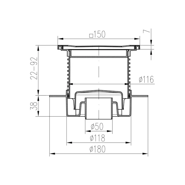 Sifon de pardoseala MCH cu iesire verticala DN 50/H reglabil, complet din otel inox cu guler/flansa