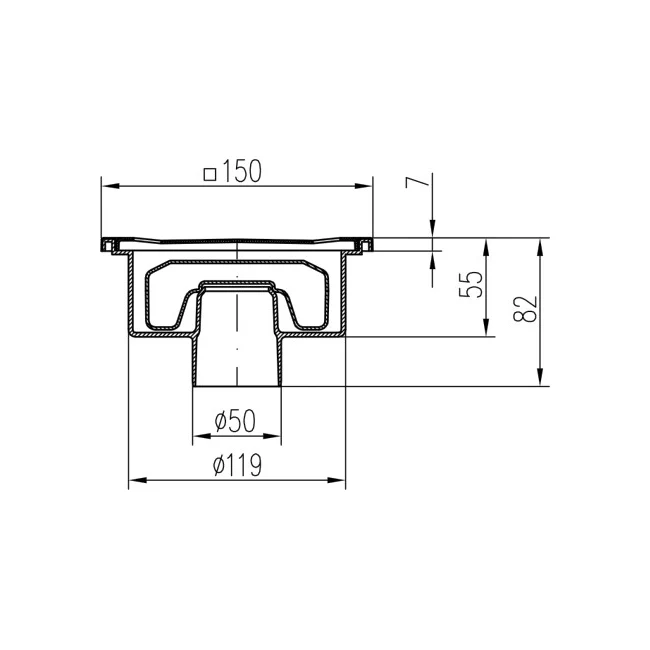 Sifon de pardoseala MCH Neptun cu iesire verticala DN 50/82 - otel inox