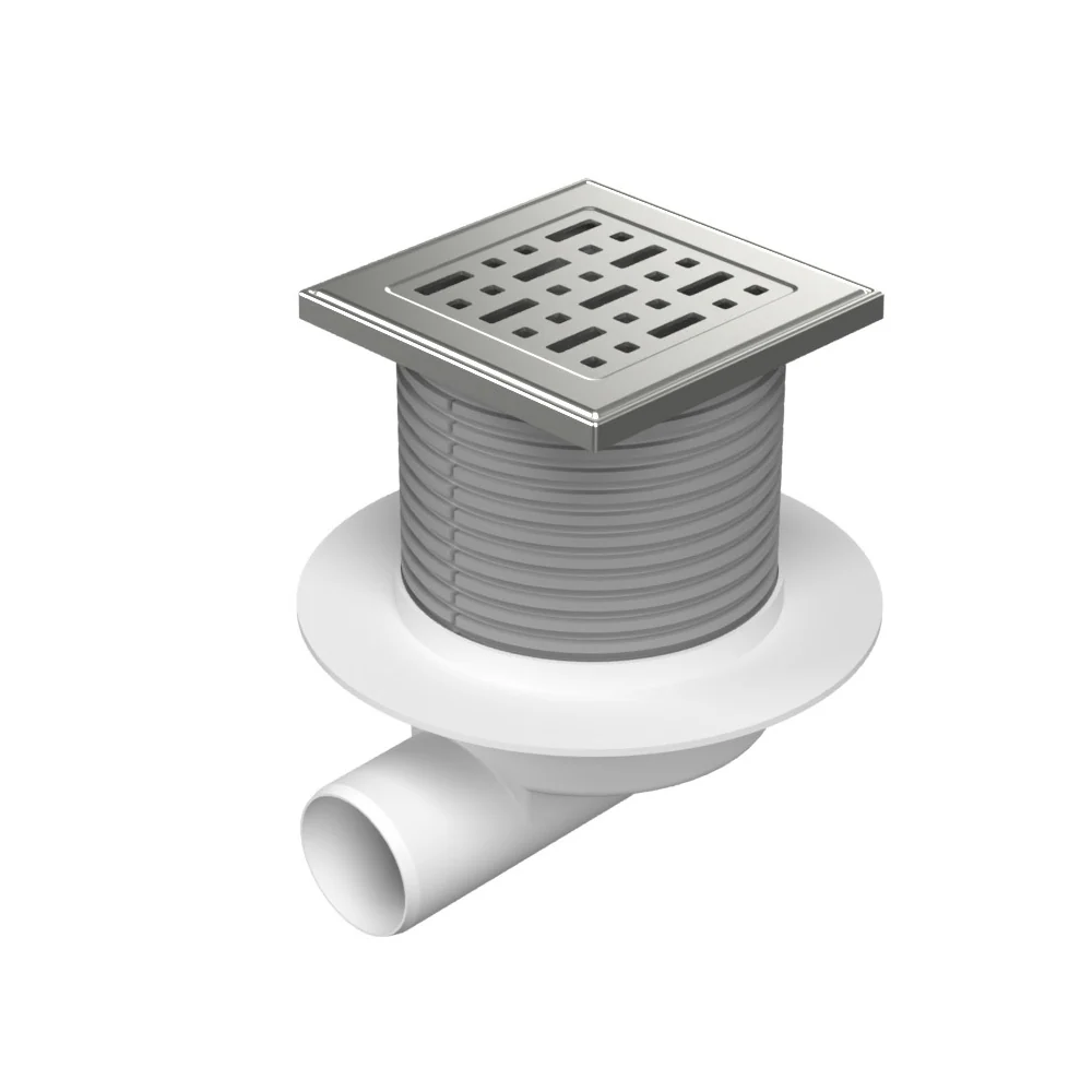 Sifon de pardoseala NEPTUN iesire orizontala D50/H reglabil cu gratar de inoc face 125X125 si guler (cadru inox)