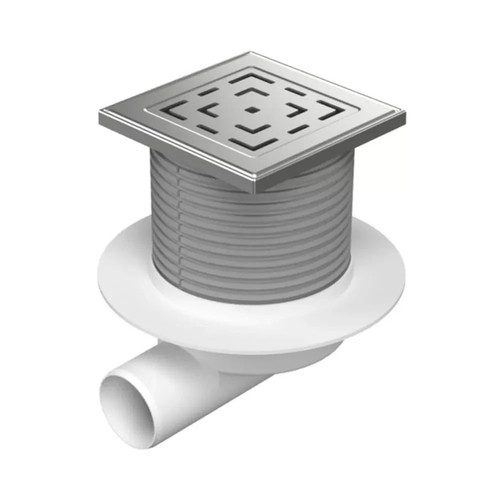 Sifon de pardoseala Neptun iesire orizontala D50/H reglabil cu gratar de inox LABYRINTH 122X122 mm si guler