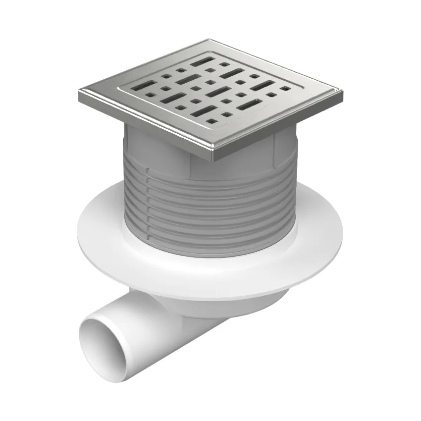 Sifon de pardoseala Neptun iesire orizontala D50/h reglabil cu gratar de inox face 125x125 si guler, MCH Chudej