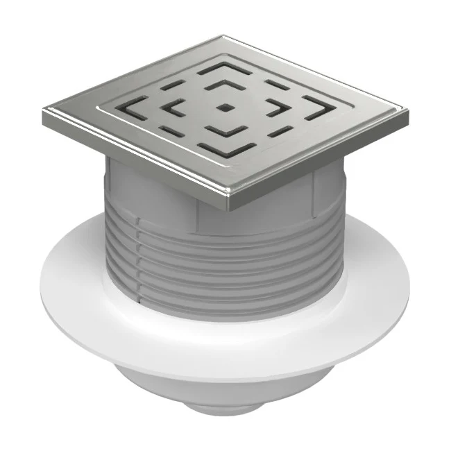 Sifon de pardoseala Neptun iesire verticala D50/h reglabil cu gratar de inox labyrinth 125x125 si guler, MCH Chudej