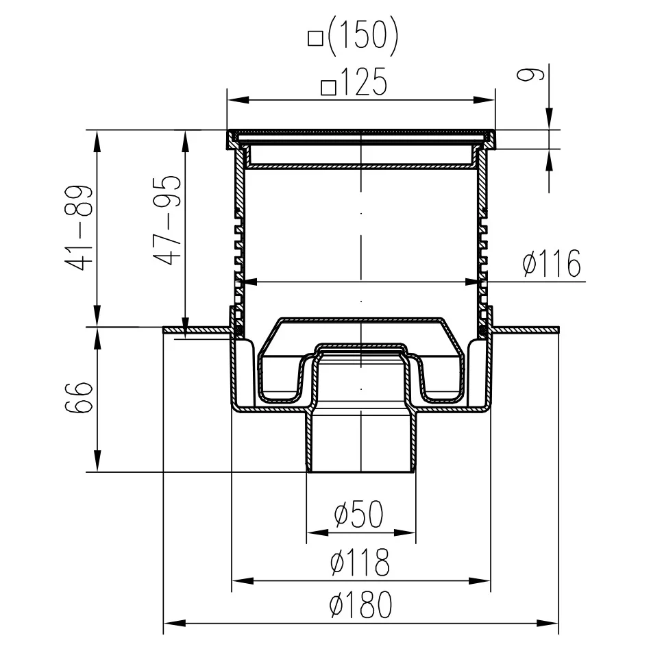 Sifon de pardoseala Neptun iesire verticala D50/h reglabil cu gratar de inox gate 122x122 si guler, MCH Chudej