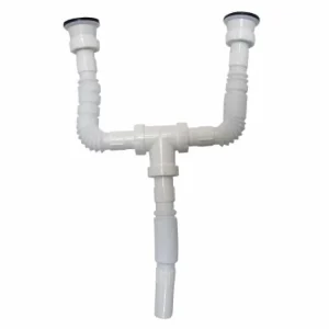 Sifon pentru chiuvetă dublă, racord reglabil, universal, alb / 1253