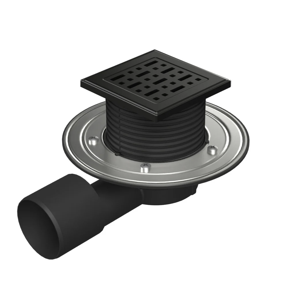 Sifon pentru dus fara cadita cu evacuare laterala D50/75 cu flotor antimiros, cadru plastic si gratar de inox tip FACE BLA...