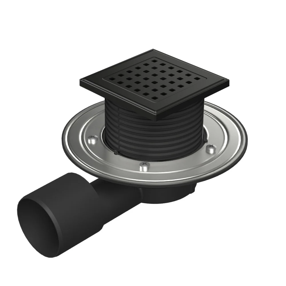 Sifon pentru dus fara cadita cu evacuare laterala D50/75 cu flotor antimiros, cadru plastic si gratar de inox tip gate bla...