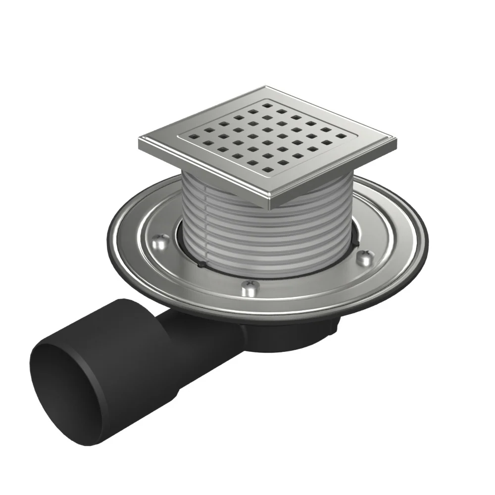 Sifon pentru dus fara cadita cu evacuare laterala D50/75 cu flotor antimiros, cadru si gratar de inox tip gate 125X125 mm