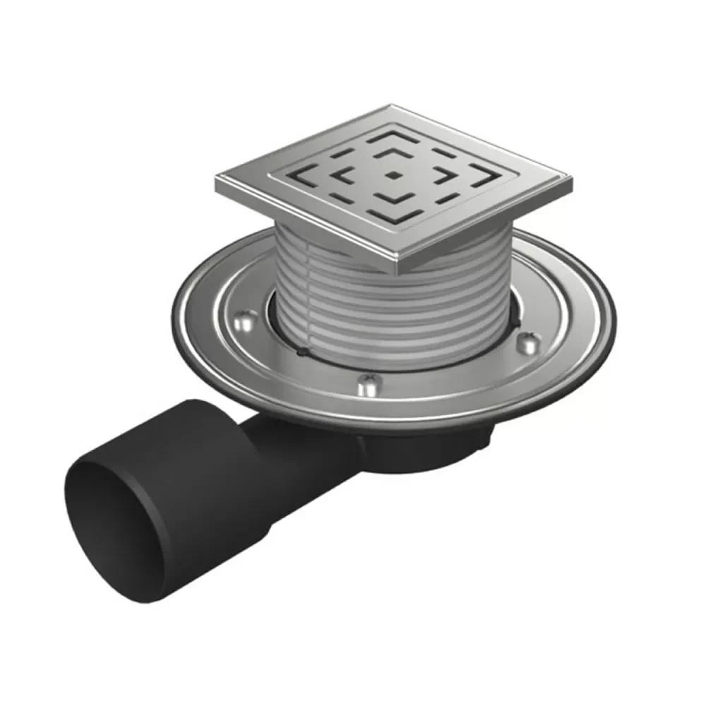Sifon pentru dus fara cadita cu evacuare laterala D50/75 cu flotor antimiros, cadru si gratar de inox tip LABYRINTH 125X12...