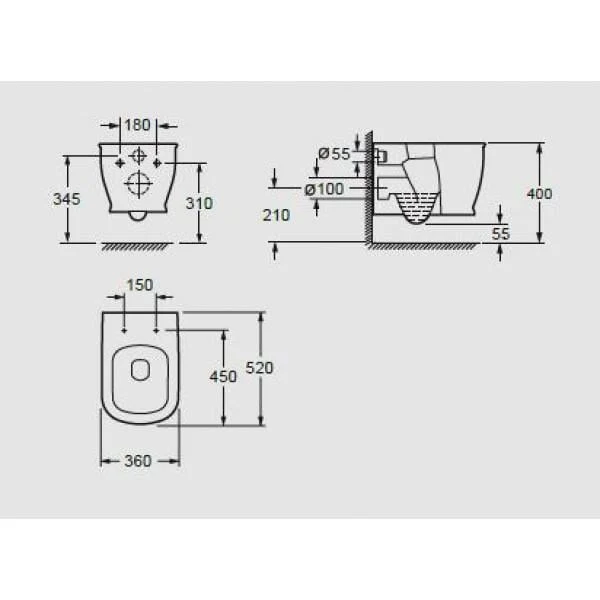 Vas WC AREZZO CHARLTON rimless, suspendat – alb