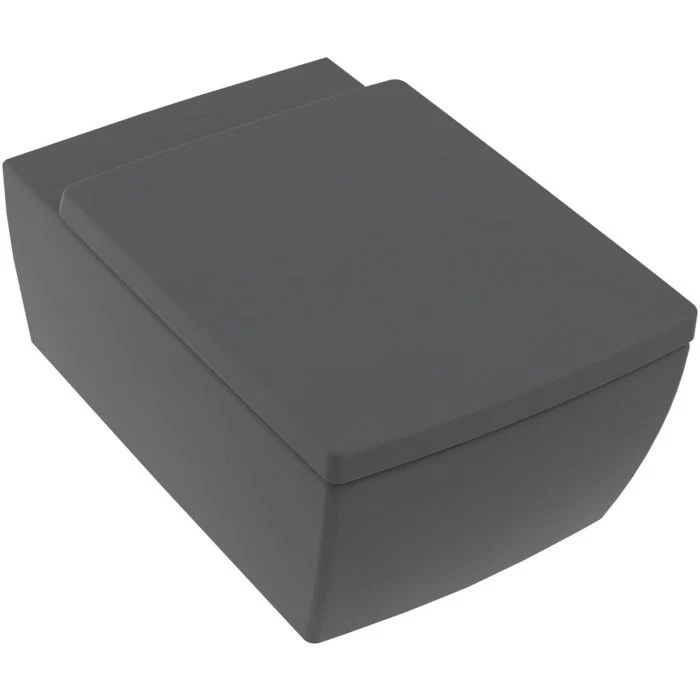 Vas WC DirectFlush suspendat Villeroy & Boch Memento 2.0 Rimelss 38x56 cm evacuare orizontala, antracit