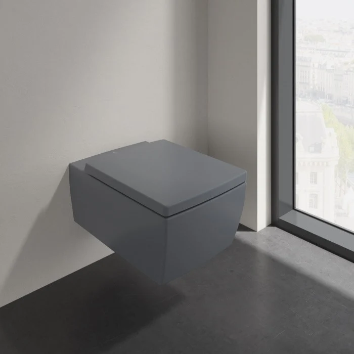 Vas WC DirectFlush suspendat Villeroy & Boch Memento 2.0 Rimelss 38x56 cm evacuare orizontala, antracit