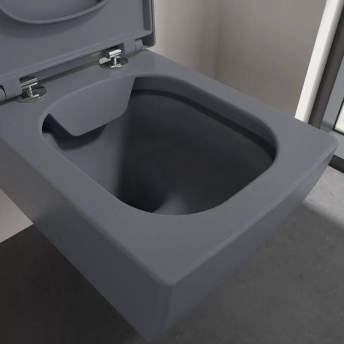 Vas WC DirectFlush suspendat Villeroy & Boch Memento 2.0 Rimelss 38x56 cm evacuare orizontala, antracit