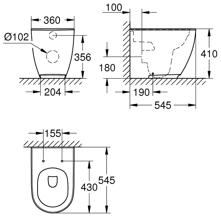 Vas WC pe pardoseala Grohe Essence Rimless 36x55 cm evacuare orizontala sau verticala, tratament PureGuard
