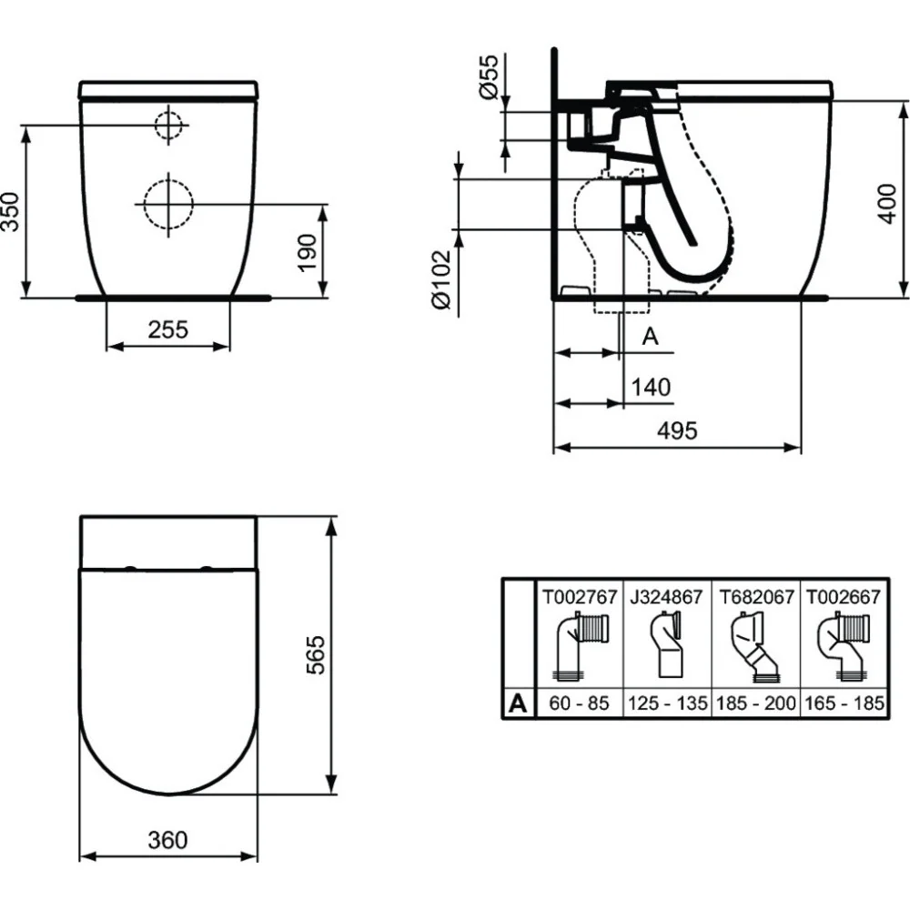Vas WC pe pardoseala Ideal Standard Blend Curve AquaBlade 36x57 cm evacuare orizontala, alb