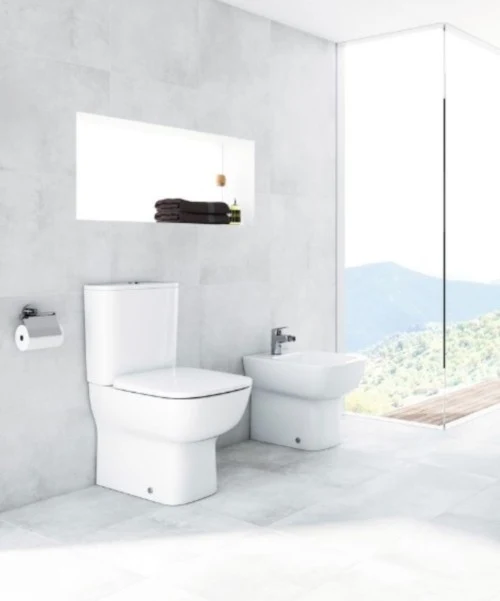 Vas WC pe pardoseala Ideal Standard Esedra 36x61 cm evacuare orizontala sau verticala, lipit de perete