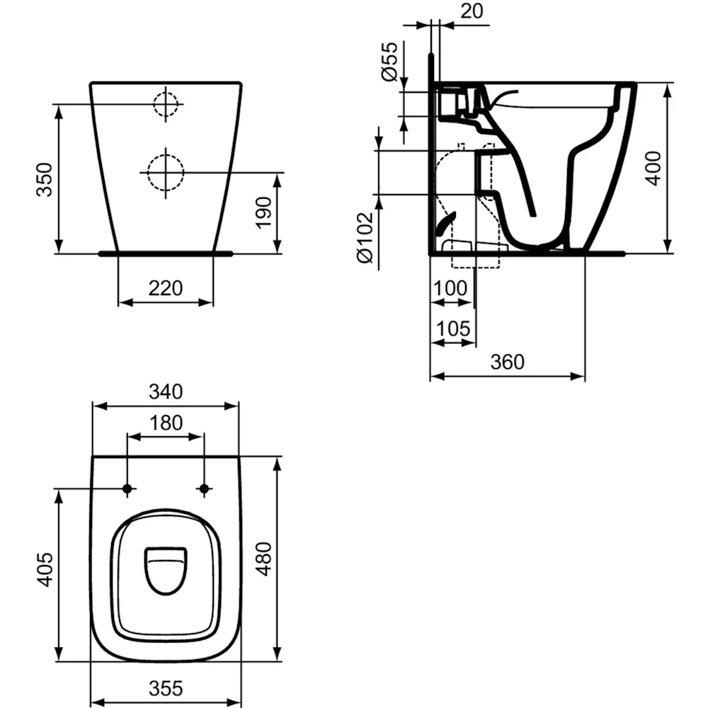 Vas WC pe pardoseala Ideal Standard I.Life S Rimless 36x48 cm evacuare orizontala