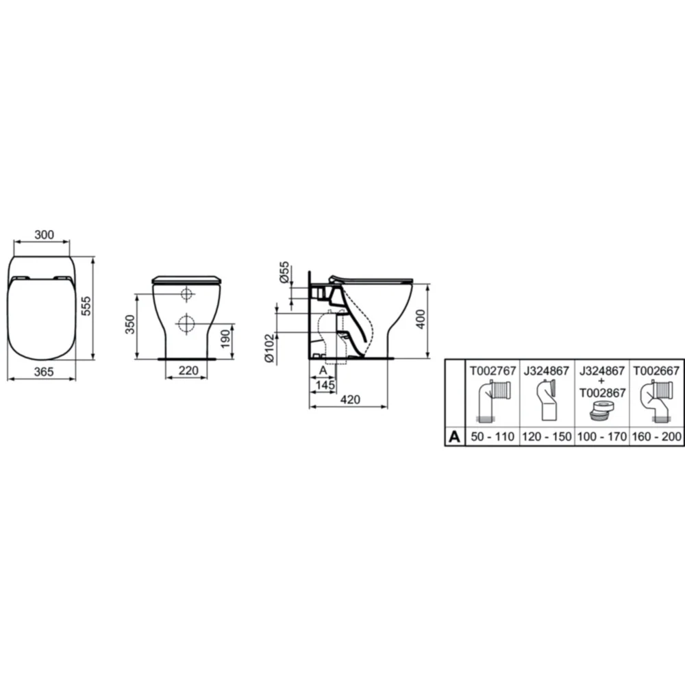 Vas WC pe pardoseala Ideal Standard Tesi AquaBlade 37x56 cm evacuare orizontala sau verticala, lipit de perete