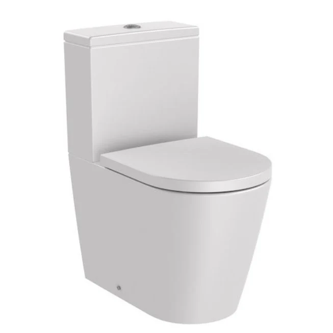 Vas WC pe pardoseala Roca Inspira Round Compact Rimless 37x60 cm evacuare orizontala sau verticala, lipit de perete, alb (...