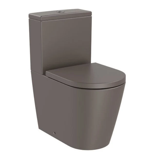 Vas WC pe pardoseala Roca Inspira Round Compact Rimless 37x60 cm evacuare orizontala sau verticala, lipit de perete, maro...