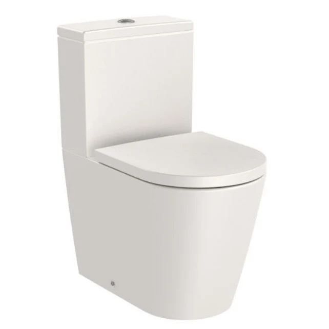 Vas WC pe pardoseala Roca Inspira Round Compact Rimless 37x60 cm evacuare orizontala sau verticala, lipit de perete, bej
