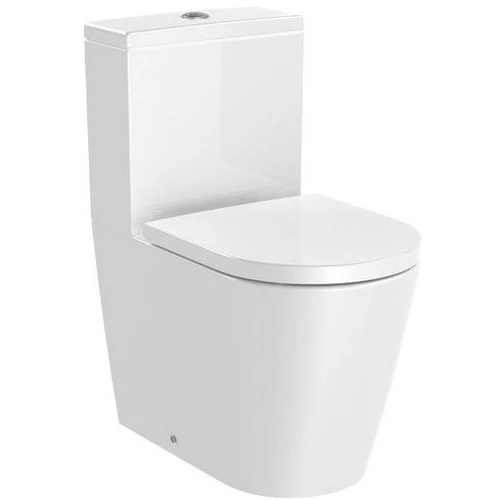 Vas WC pe pardoseala Roca Inspira Round Compact Rimless 37x60 cm evacuare orizontala sau verticala, alb