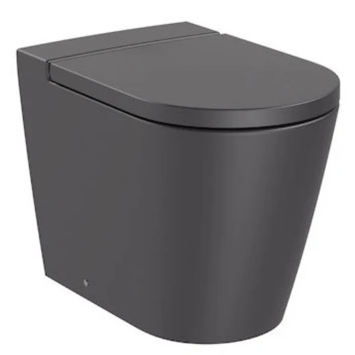 Vas WC pe pardoseala Roca Inspira Round Rimless 37x56 cm evacuare orizontala sau verticala, lipit de perete, antracit (onyx)