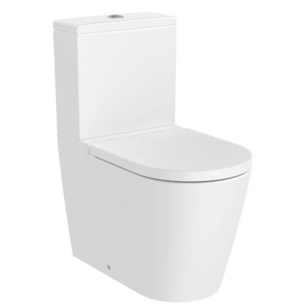 Vas WC pe pardoseala Roca Inspira Round Rimless 37x65 cm evacuare orizontala sau verticala, lipit de perete, alb mat