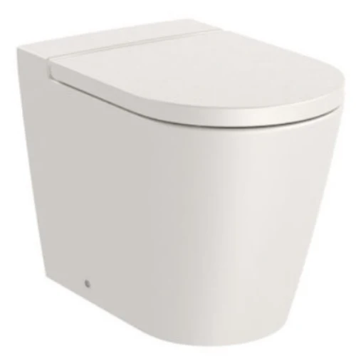 Vas WC pe pardoseala Roca Inspira Round Rimless 37x56 cm evacuare orizontala sau verticala, lipit de perete, bej