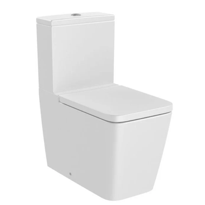 Vas WC pe pardoseala Roca Inspira Square Rimless 36x65 cm evacuare orizontala sau verticala, lipit de perete, alb mat
