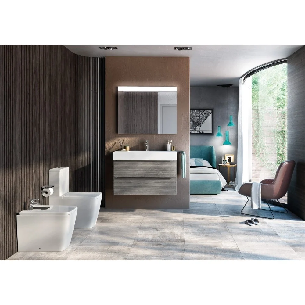 Vas WC pe pardoseala Roca Inspira Square Rimless 36x65 cm evacuare orizontala sau verticala, alb